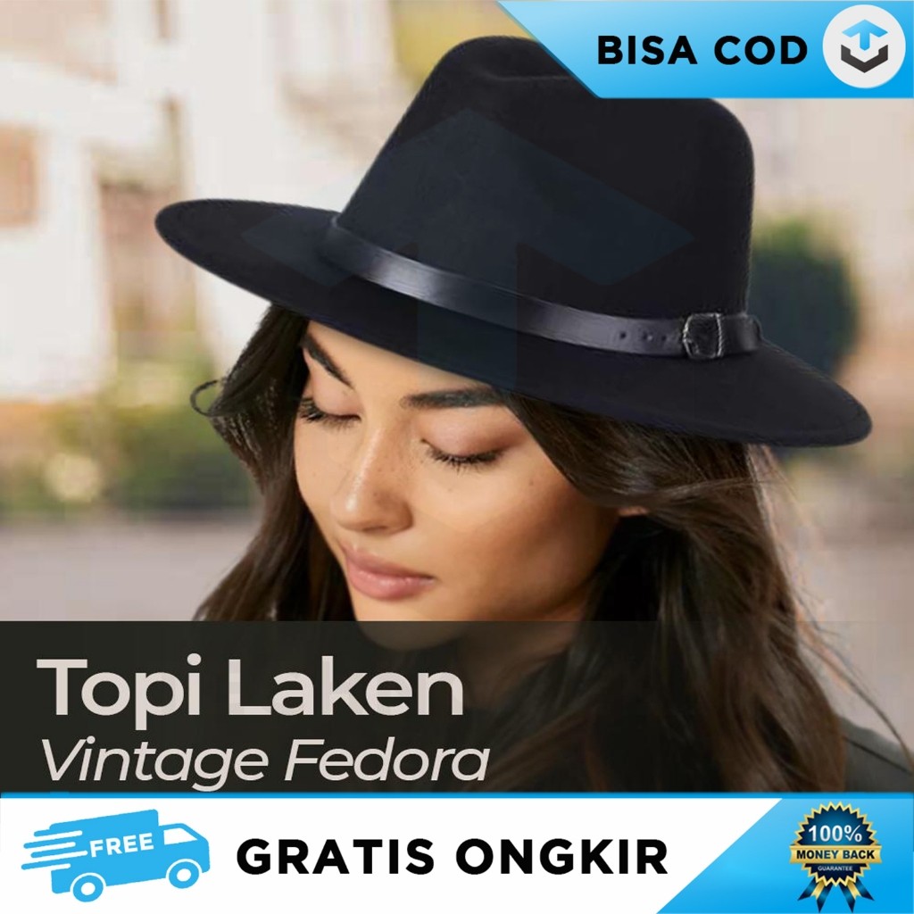 TOPI FASHION LAKEN JAZZ VINTAGE FEDORA UNISEX OLD STYLE BERKUALITAS