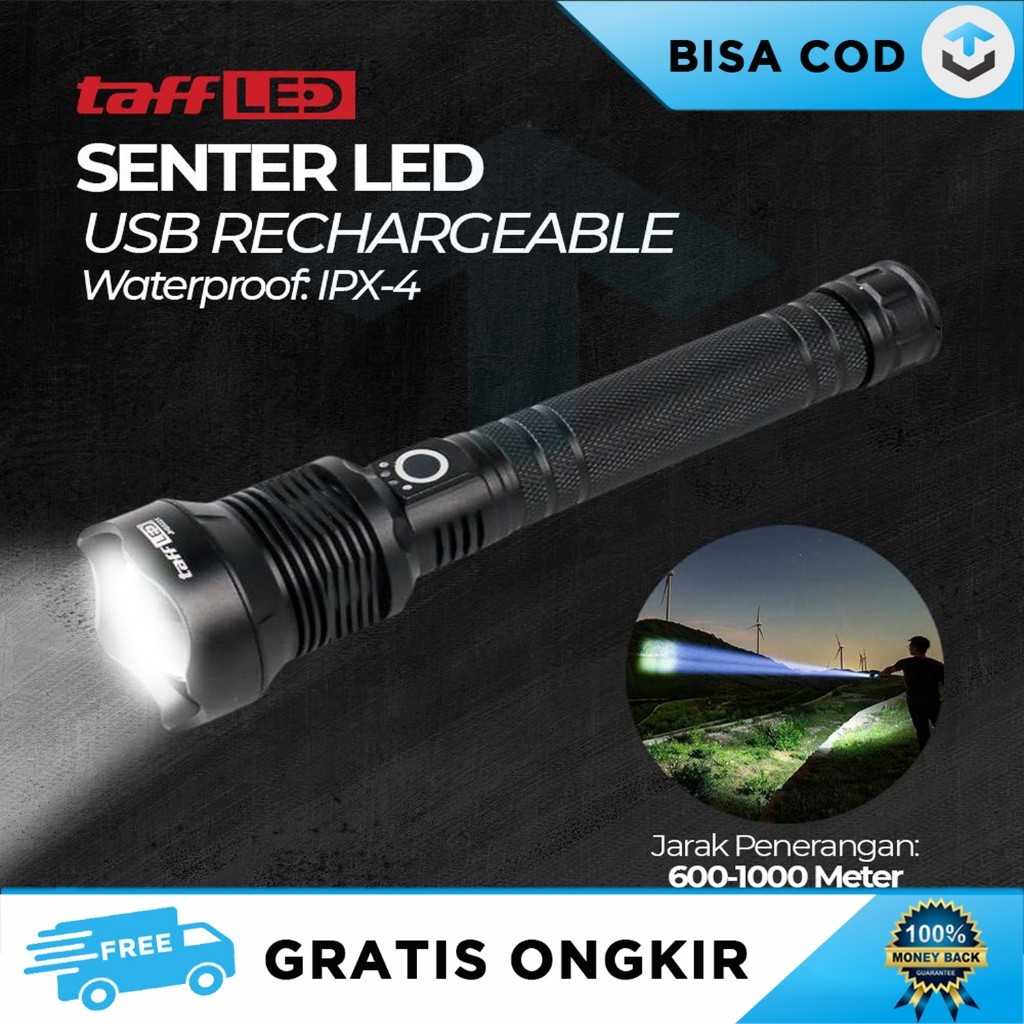 SENTER TAFFLED LAMPU SUPER TERANG XHP 70.2 RECHARGEABLE WATERPROOF