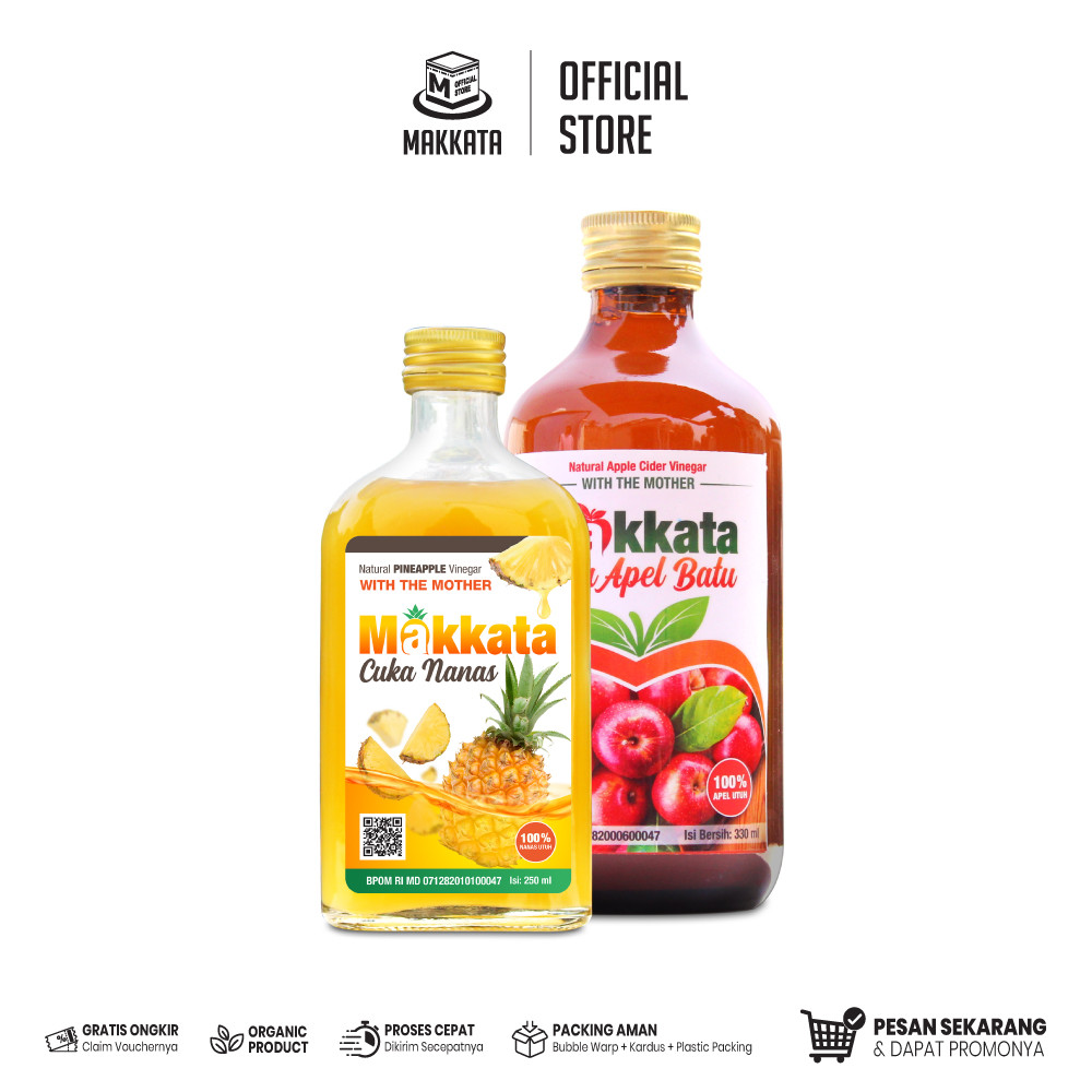 

MAKKATA Paket Cuka Apel Dan Cuka Nanas Makkata Original Batu Malang Cuka Apel Makkata Tahan Suhu Ruangan Cuka Nanas Makkata Organic With The Mother