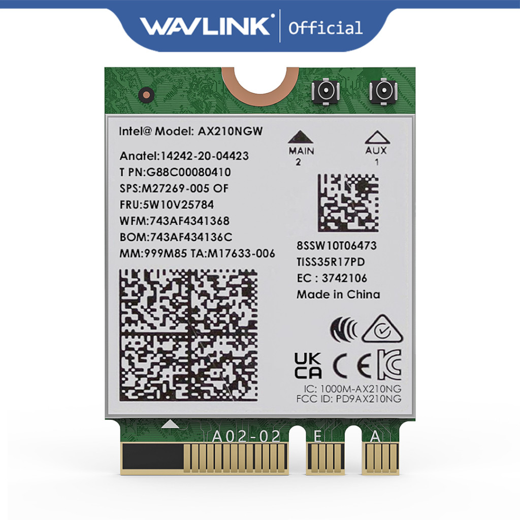 WAVLINK WIFI 6E Kartu Nirkabel, Intel AX210 Tri-band 5400Mbps 2.4GHz/5GHz/6GHz Adaptor dengan Blueto