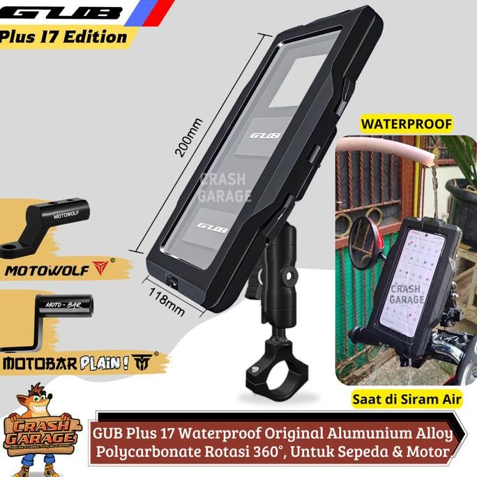 GUB Plus 17 Holder HP Motor Full Besi Waterproof Anti Air Dudukan HP