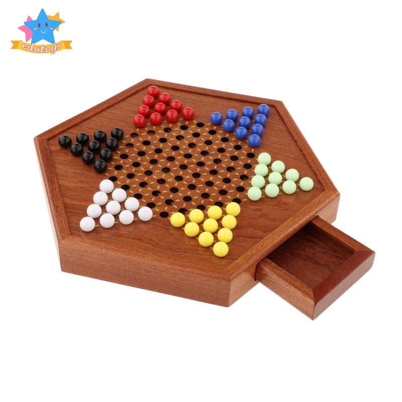 [Edstars] Set Catur Cina Tradisional Klasik Papan Kayu dengan 60 Buah Kelereng Warna-warni |79AE8546