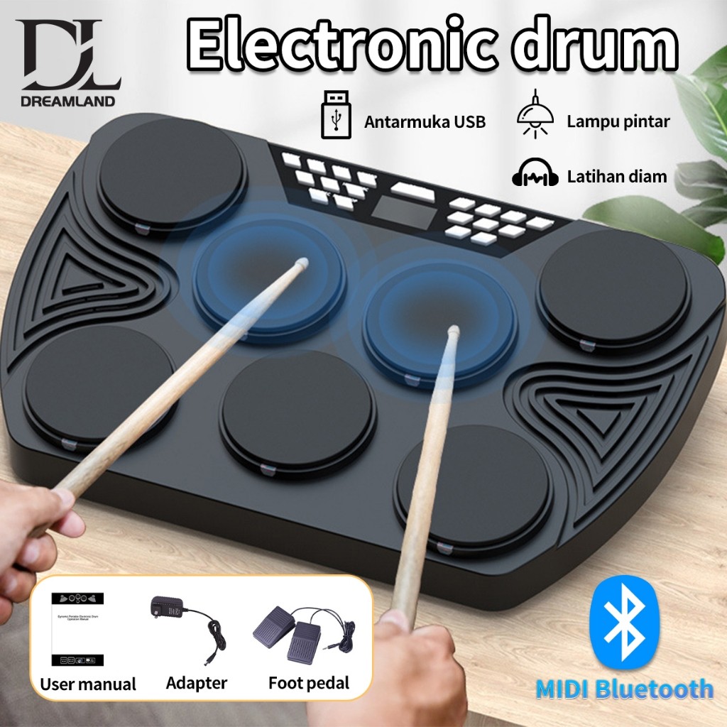 Digital Portabel Drum Roll Drum Elektronik Perkusi Elektronik Drum Kit Drum Jazz 7 Pad Drum Dengan