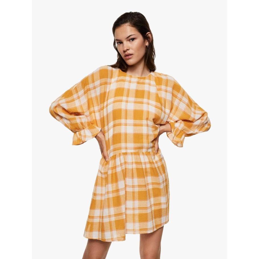 MANGO - MINI DRESS BRUNO-H - MUSTARD - S MINI DRESS WANITA PEREMPUAN CEWEK LUCU UNIK GEMOY GEMES KEK