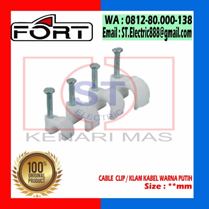 

TERBARU - Cable Clip / Klam Kabel / Klem Kabel FORT / Size 10mm / warna putih