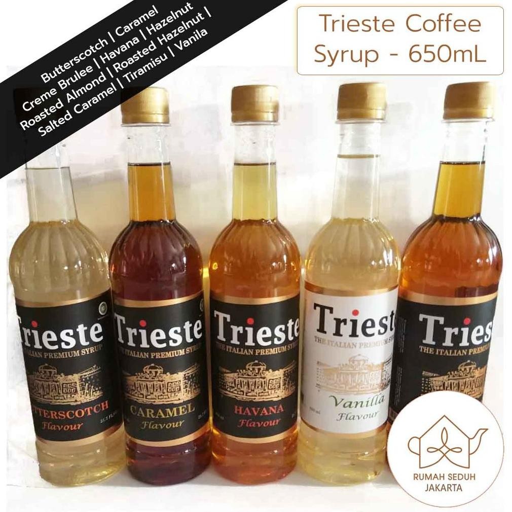 

Trieste Italian Syrup 650 mL - Coffee Syrup : Caramel, Vanila, Rum, Hazelnut, Irish Cream, Almond