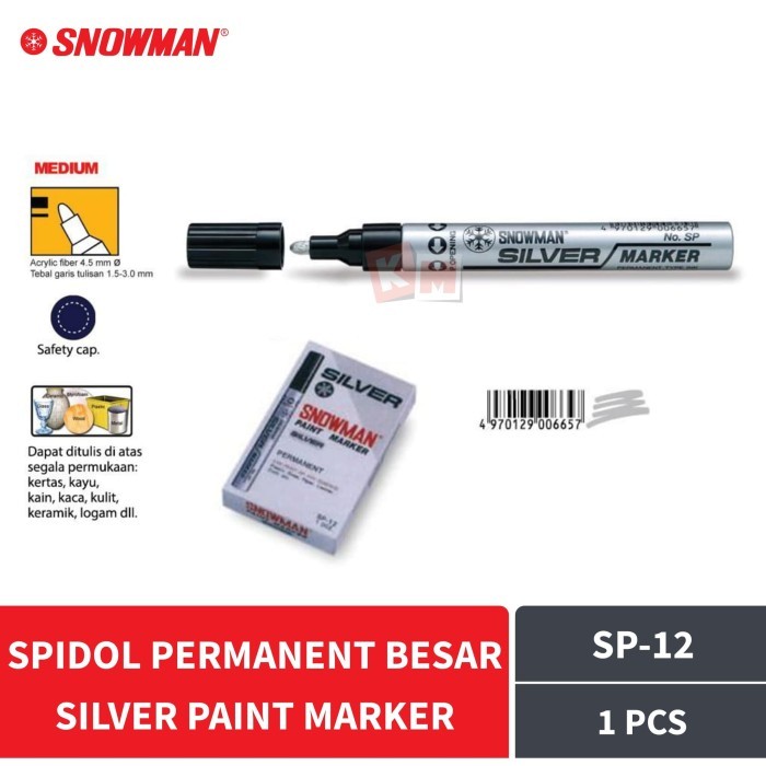 

BEBAS ONGKIR - Spidol Permanent Paint Marker Silver Snowman SP-12 SP12 Permanen Perak