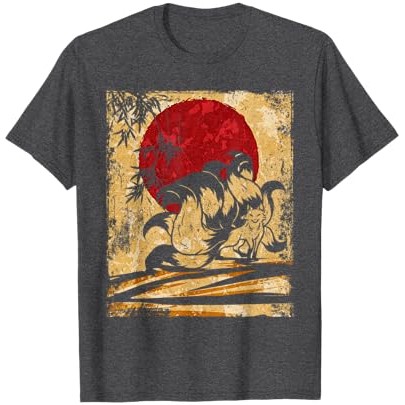 Kaus Retro Seni Jepang Rubah Berekor Sembilan |nSq0lCAx|