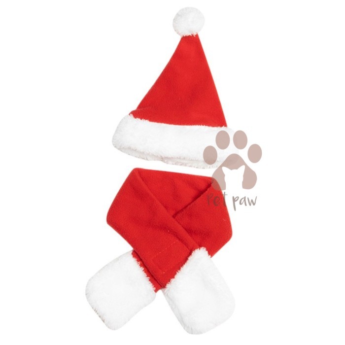 Kostum Natal Anjing Kucing Topi Santa Christmas Jubah Cape Scarf Syal