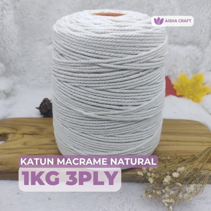 Paling DIcari Tali Katun Macrame 2 mm NATURAL MUDA 1 kg // 3 PLY