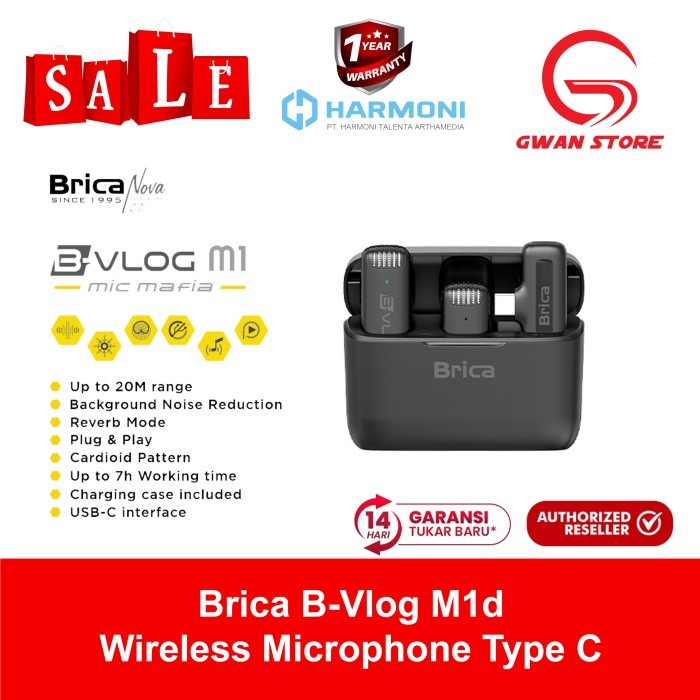 Brica B-VLOG M1 Wireless Clip On Microphone with Charging Case Type C