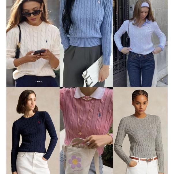 Sweater Wanita Polo Rl : Cable-Knit Cotton Crewne Sweater