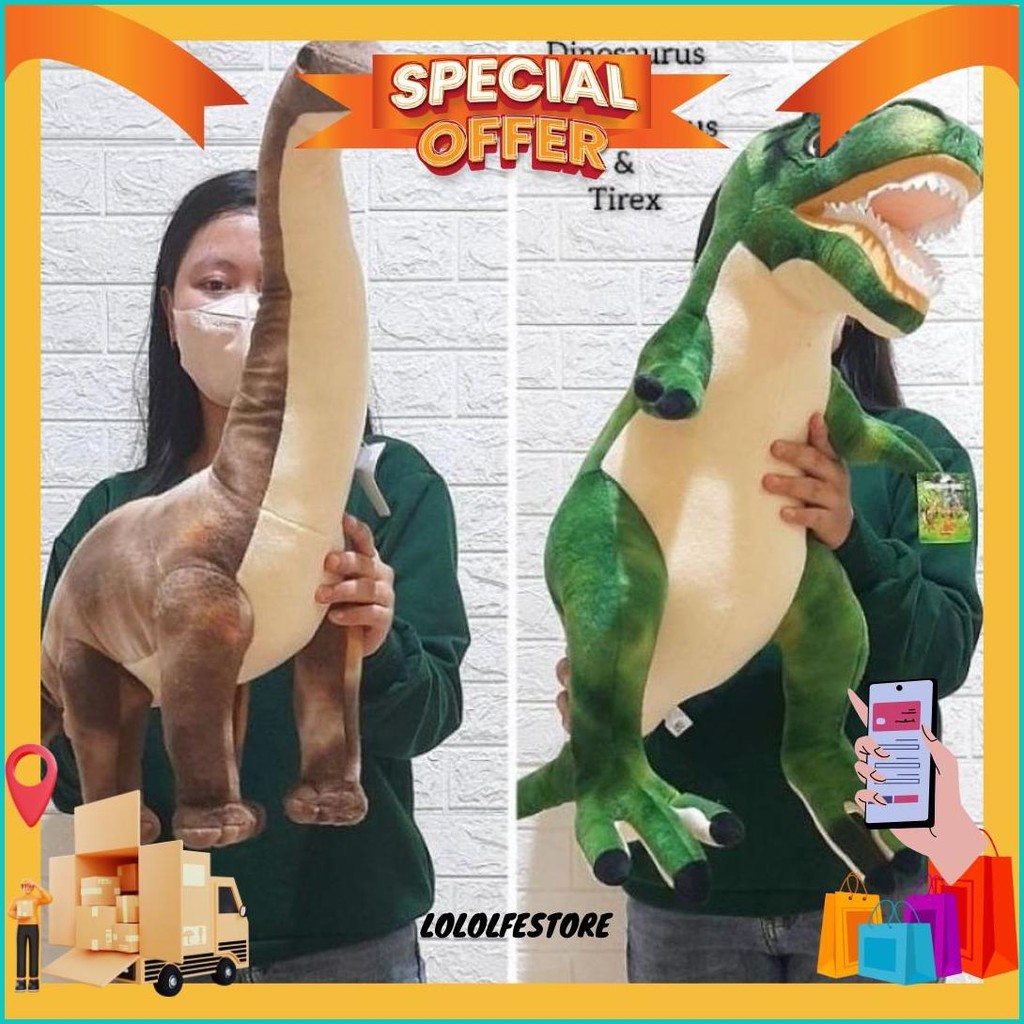 Mainan Boneka Dinosaurus Besar Jumbo Brontosaurus T-Rex Dino Bronto Tirex Dinosaurs Tyrex T Rex Jura