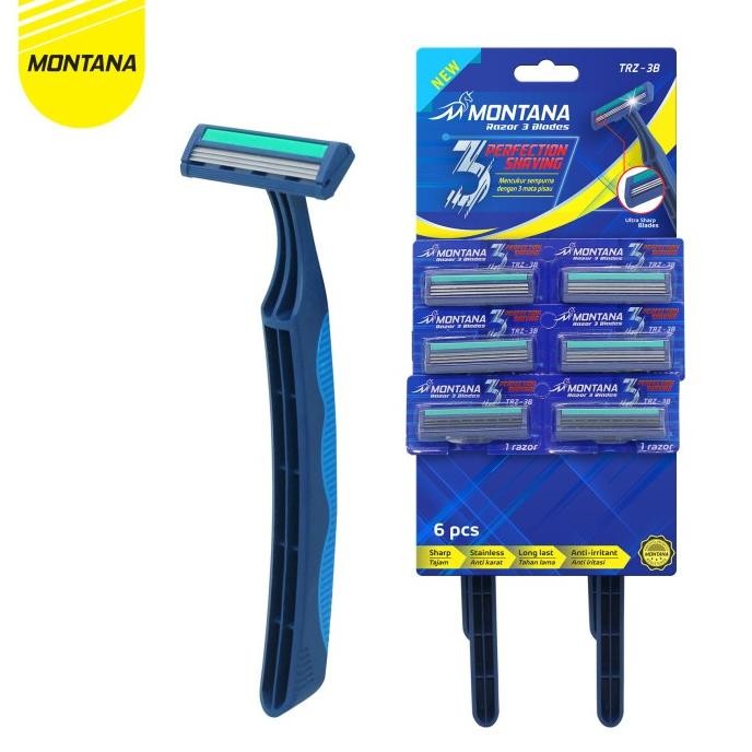MONTANA ALAT CUKUR 3 RAZOR BLADES / PISAU CUKUR ISI 6 MESIN CUKUR RAMBUT KUMIS JENGGOT BULU MODERN T