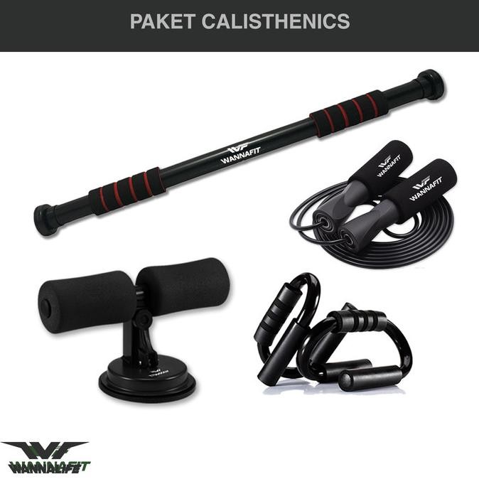 Paket Calisthenics Wannafit Pull Up Bar Push Up Sit Up Skipping Pvc