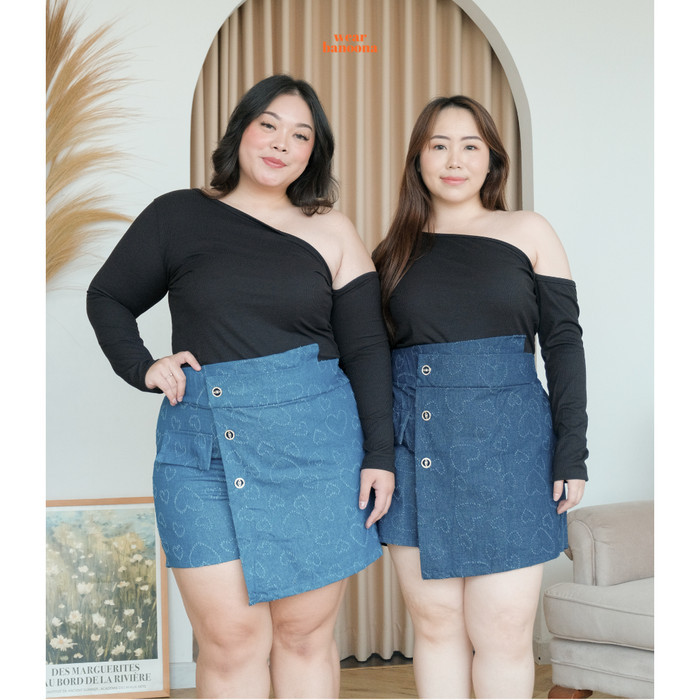 Chija Denim Skort Rok Celana Jeans Stetch Korea Big Size Wanita Jumbo