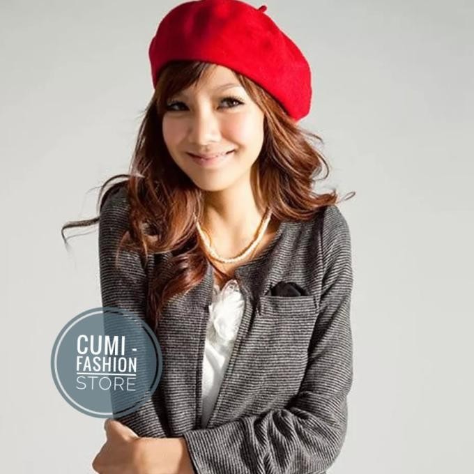 Topi Baret Topi Pelukis Wanita Topi Seniman Import Merah TK