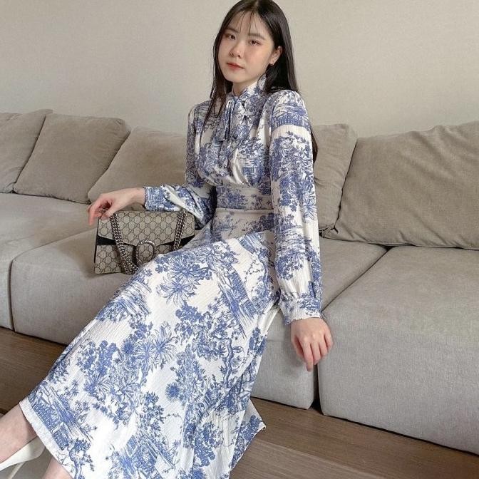 KANON - IBUKI CRINKLE DRESS - DRESS VINTAGE CRINKLE MIDI DAN MAXI MOTIF ABSTRAK HIJAB FRIENDLY DRESS