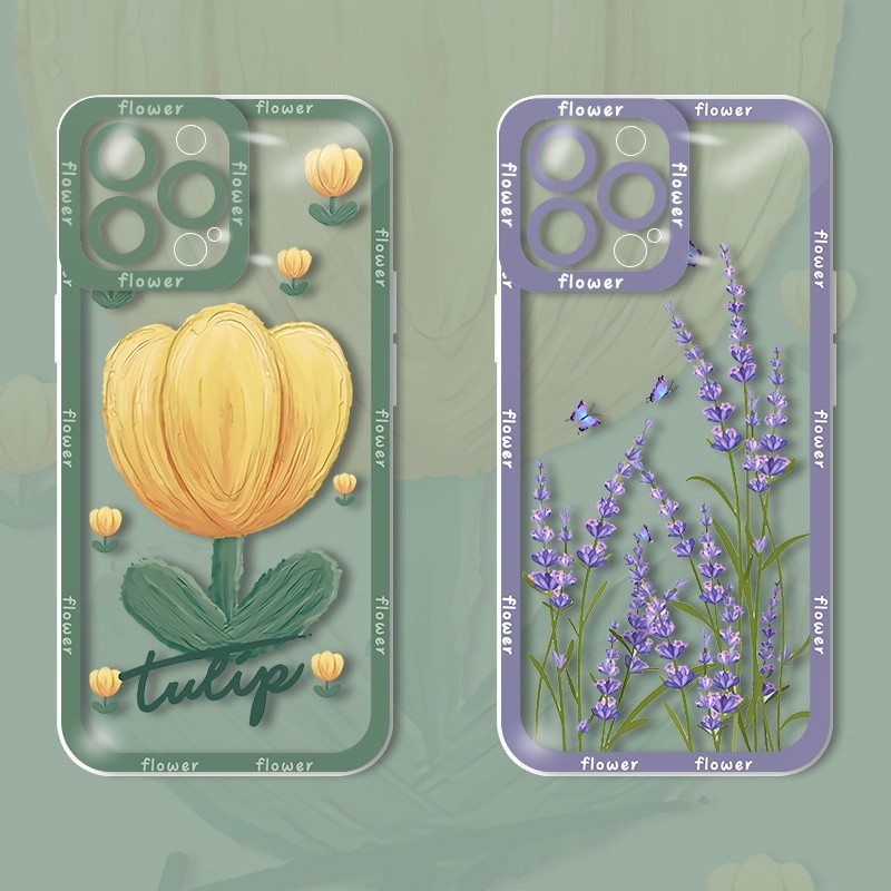 Bunga Soft Kecantikan Premium Perasaan Lukisan Cat Minyak Transparan Case Hp Samsung A37 A57 5G A07 