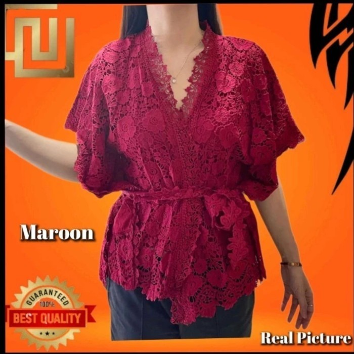 Baju Atasan Blouse Brukat Jumbo Wanita Pesta Ld 120 Tunik Kalong Putih