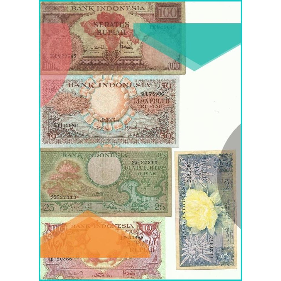 Set uang seri bunga th 1959 satu huruf langka (iklan c588) 11OKTZ4 per