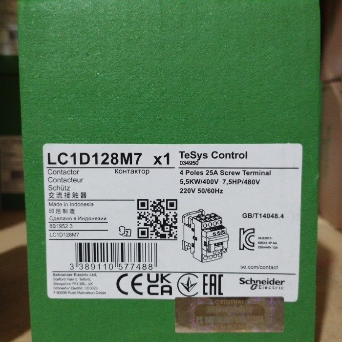 Kontaktor Schneider Lc1D128 Lc1D128M7 25A 220V 4P 4Phase