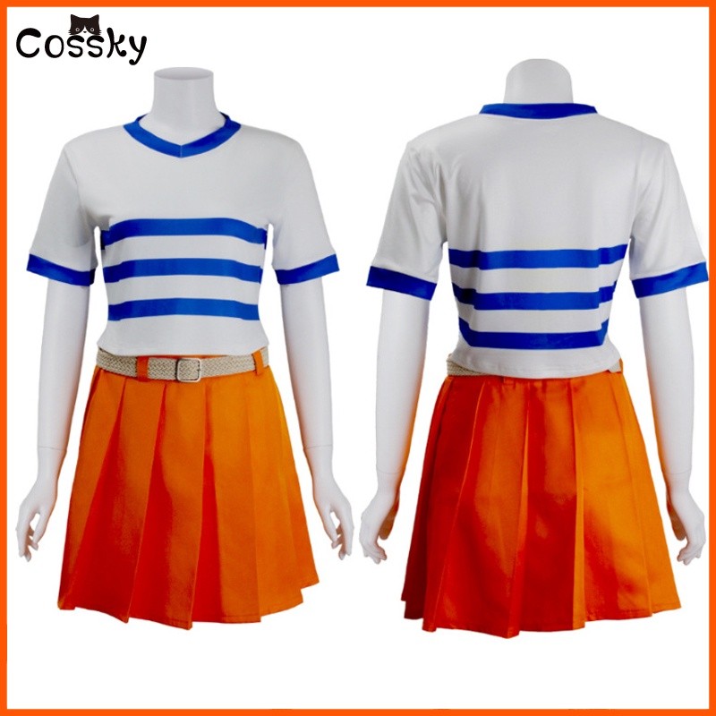 Film Aksi Langsung Kostum Cosplay One Piece Set Pakaian Nami Baju Gaun untuk Anak Perempuan Pakaian 