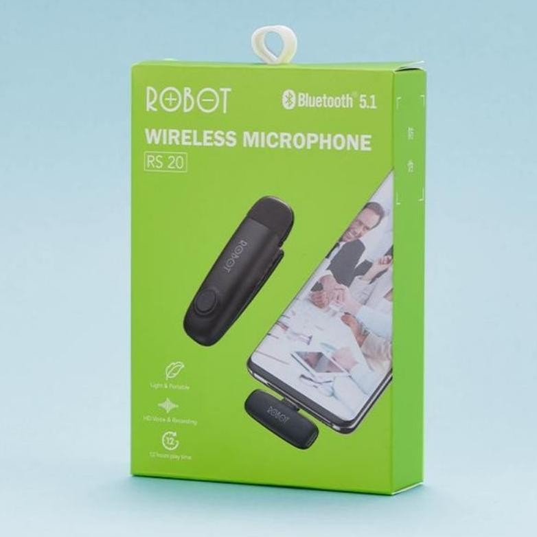 ROBOT RS20 MIC WIRLESS MICROPHONE BLUETOOTH 5.1 CLIP ON JEPIT
