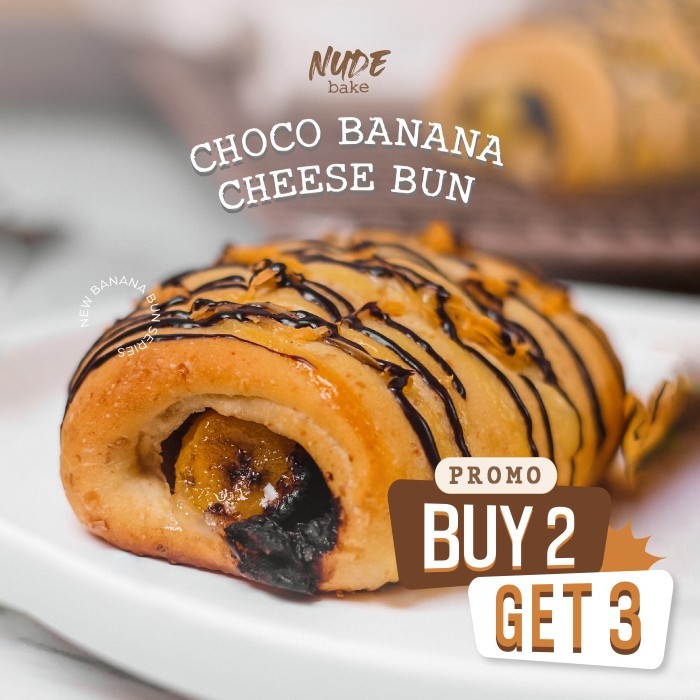 

Ready BUY 2 GET 1 FREE Banana Choco Cheese Bun Whole Wheat & Egg Free NUDE