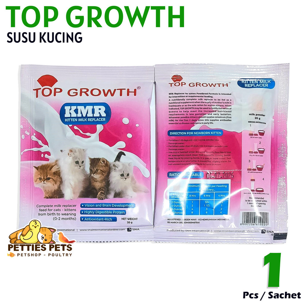 PTS Top Growth Susu Kucing Sachet 20gr Kitten Bayi Anak Dewasa