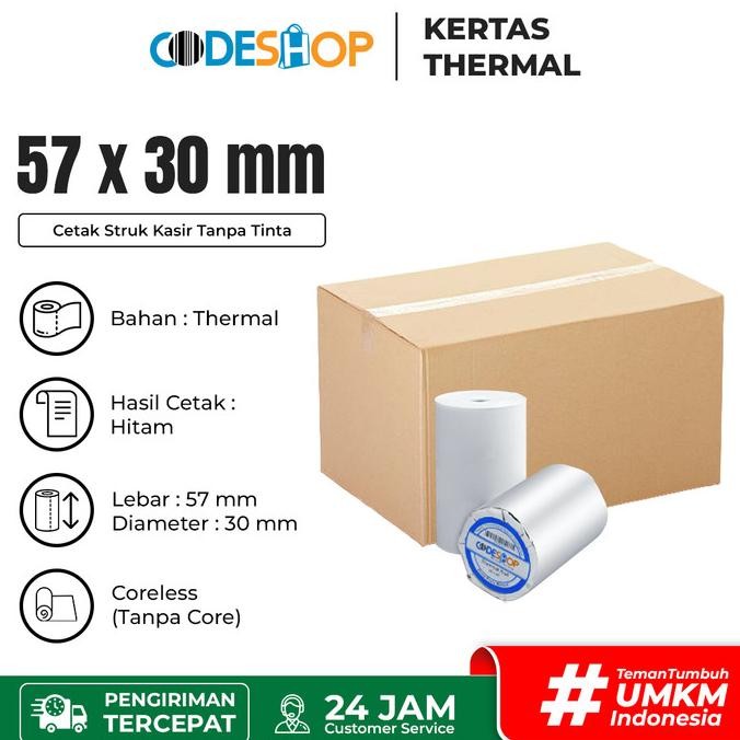 

Sale (1 Dus) Paper Thermal 57X30 Mm Kertas Printer Bluetooth Codeshop 58Mm
