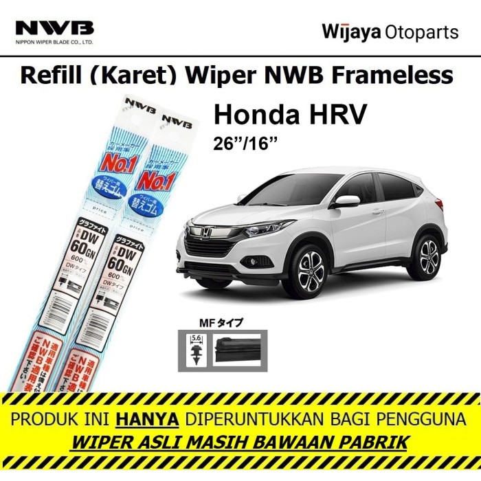 Refill Karet Wiper Honda HRV NWB Japan ukuran 26"&16"