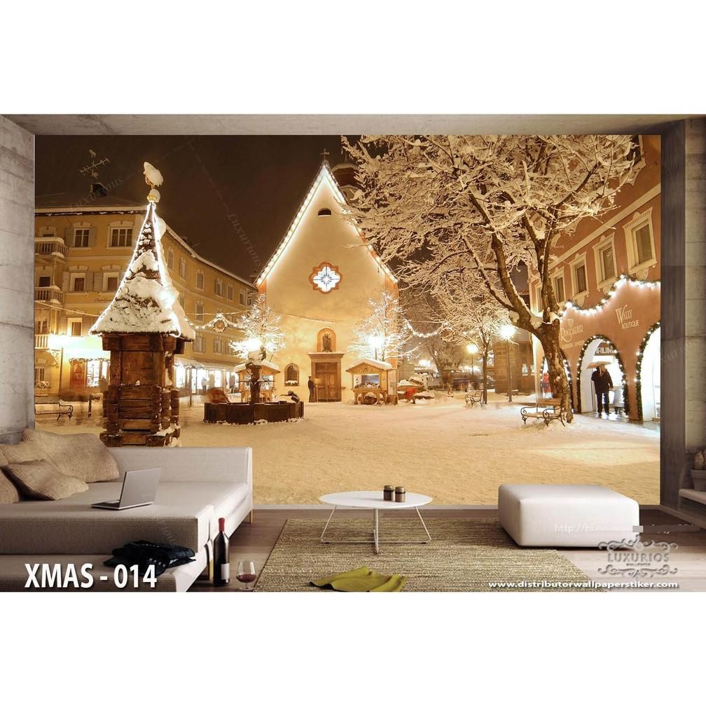 CR - 3D Wallpaper Custom Walpaper Natal Sticker Stiker Dekorasi Hiasan Dinding Christmas TERLARIS