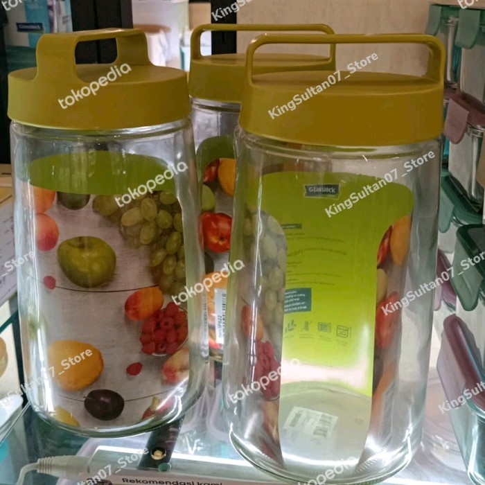 TERBARU - Glasslock 3 Ltr Toples Dengan Handle Made In Korea - Hijau