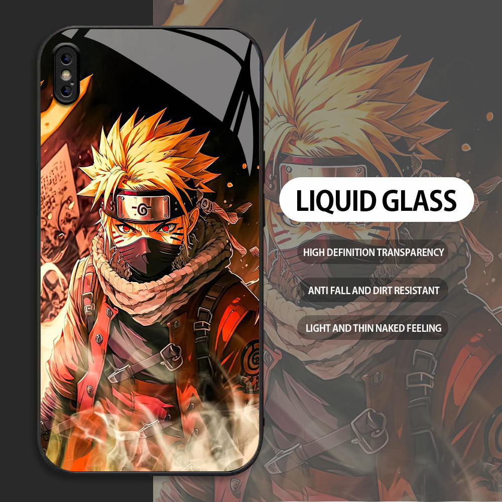 For Apple iPhone X XR XS MAX Casing Skin Handphone  NARUTO Uzumaki Naruto Glass kesing Phone Case ed