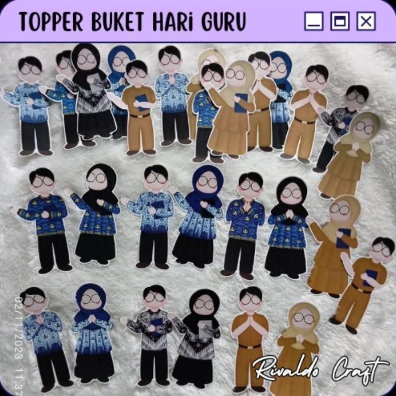 PENAWARAN TERBATAS TOPPER Buket Hari Guru | Perlengkapan Stiker Hiasan Happy Teacher's Day ||