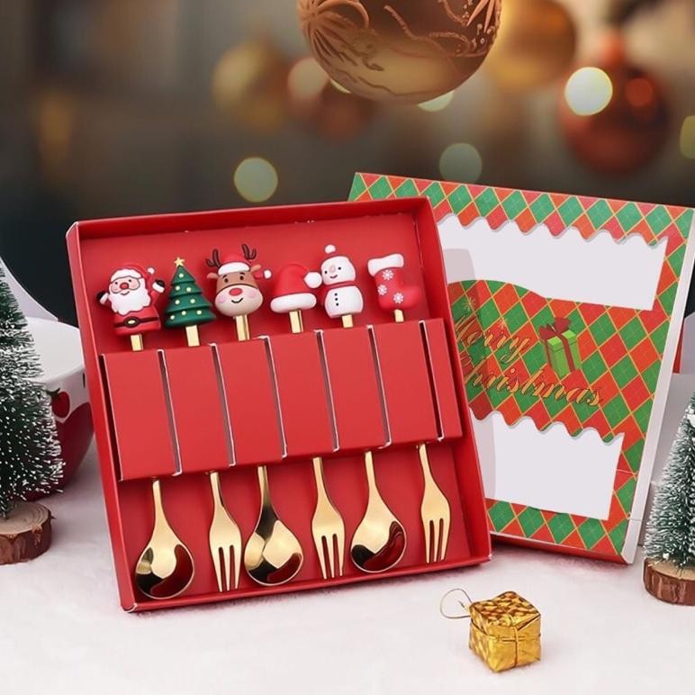 Promo Hari Ini Saja [Hampers Natal] Sendok Natal Xmas Alat Makan Korea Stainless Steel Box / Cutlery