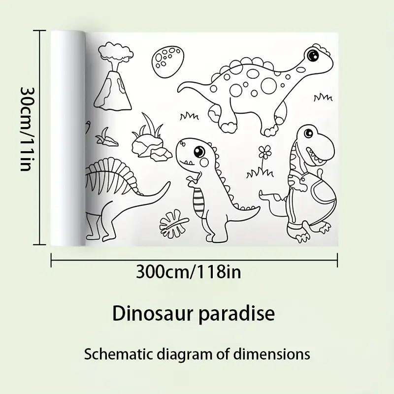 

Kertas Mewarnai Tempel Dinding Drawing Paper Roll 3M - HB30 Dinosaur Paradise - Putih | PBN