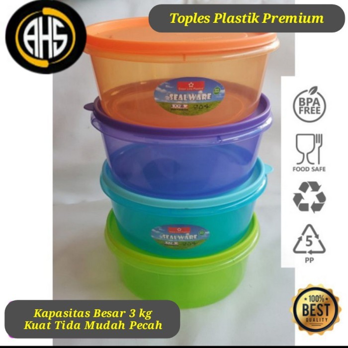 TERJAMIN Toples Plastik Besar Bulat Wadah Tempat Makanan Krupuk Kedap Udara