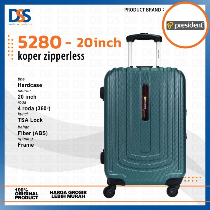 NEW Koper PRESIDENT 5280 TSA 20" Inch Kabin Fiber 4 Roda Zipperless