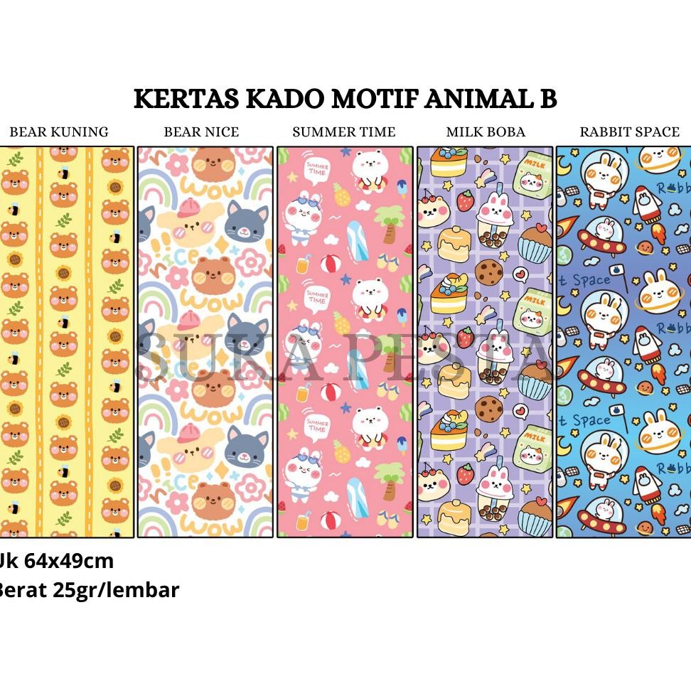 

10 Lembar Kertas Kado Aesthetic Motif Karakter Lucu / Bungkus Kado Anak Doff Wrapping Paper