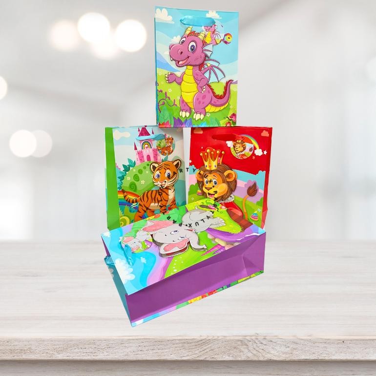 

Paper Bag Kado 3D Glitter Animal Jungle / Tas Kado Ultah Anak / Goodie Bag