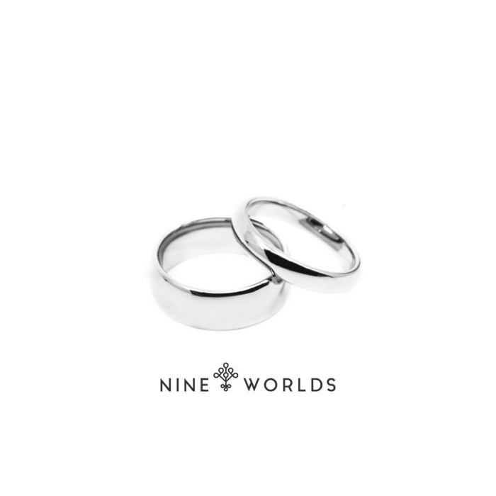 Nine Worlds Ring cincin Shiny silver plain couple wedding engagement