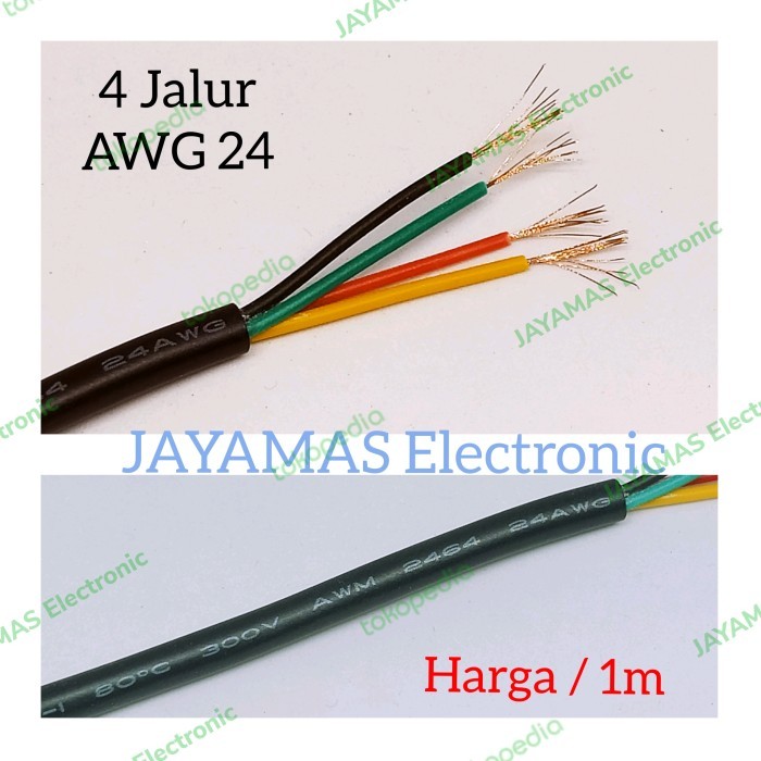 TERPERCAYA Kabel 4 jalur AWG24 kabel isi 4 AWG 24 bulat 4C isi 4 warna per meter