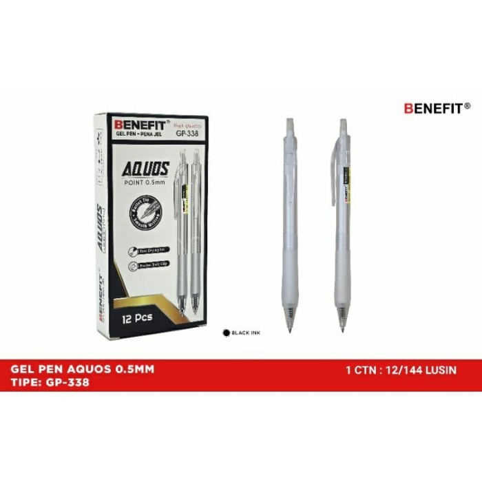 

JJ532 Gel Pen / Pulpen Gel Benefit AQUOS 0.5MM GP-338 (1 Pack 12 Pcs) NEW