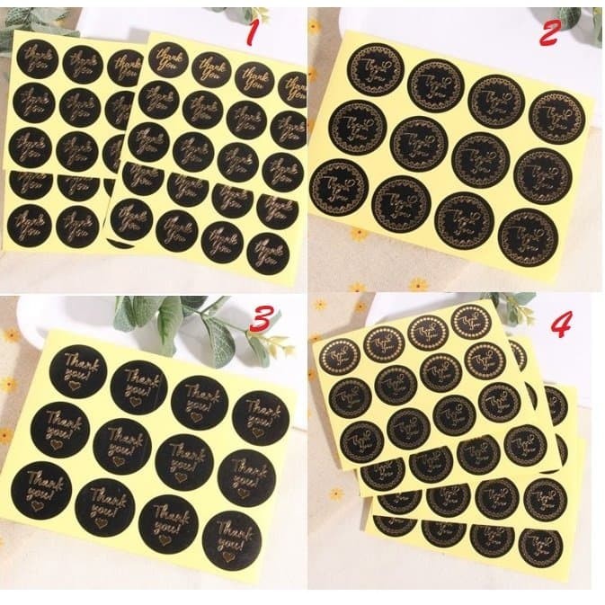 

CN951 Paper Tags Sticker THANK YOU - Round Black 4 Style (1sheet/12pcs) TERBARU