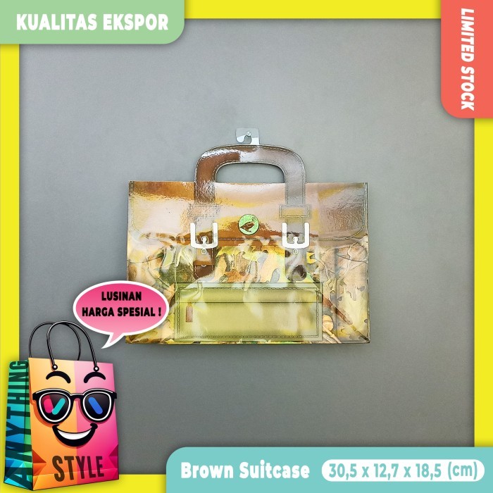 

[ Lusinan ] Paper Bag Bentuk Koper Motif Lucu Tas Coklat