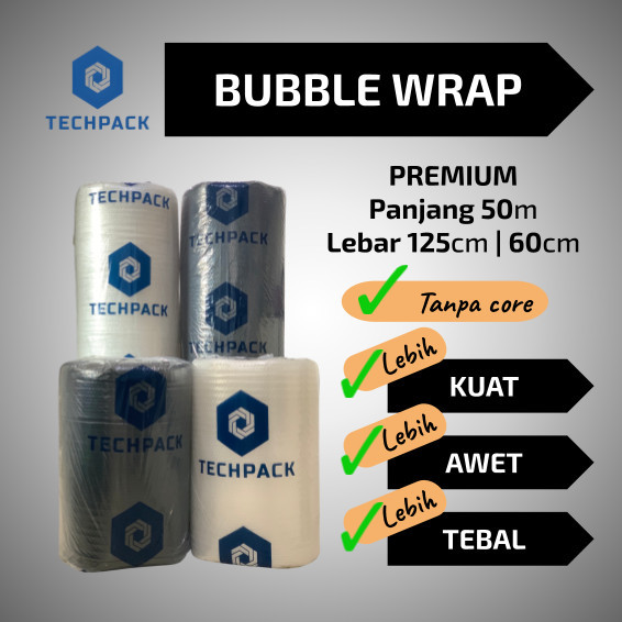 

Plastik Bubble Wrap Roll Hitam Putih Bening Premium Tebal TECHPACK Babel Bubblewrap Buble 125cm 60cm
