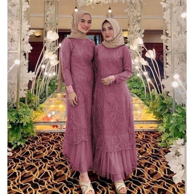 GERALDINE GAMIS PESTA / BAJU MUSLIM WANITA JUMBO / GAMIS BRUKAT TILE /