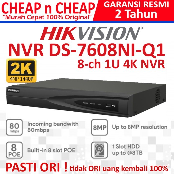 TERBARU - Hikvision DS 7608NI Q1 4K NVR 8 Channel DS7608 7608 NI Ezviz